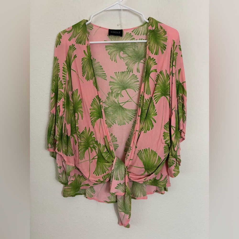 KINDLE WOMENS PALM LEAF PINK KIMONO